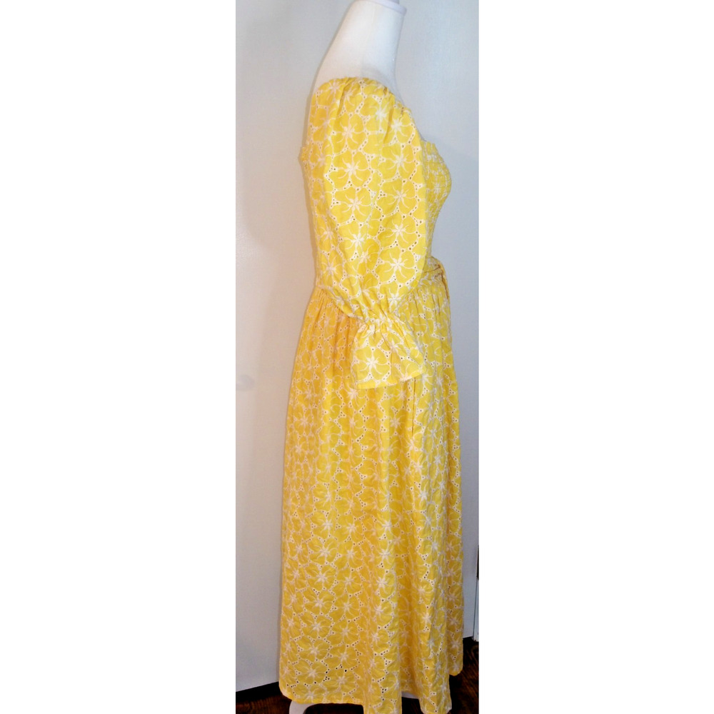 Aura The Label Yellow Midi Dress Cottagecore Belted Floral  SM NWT - Picture 6 of 9